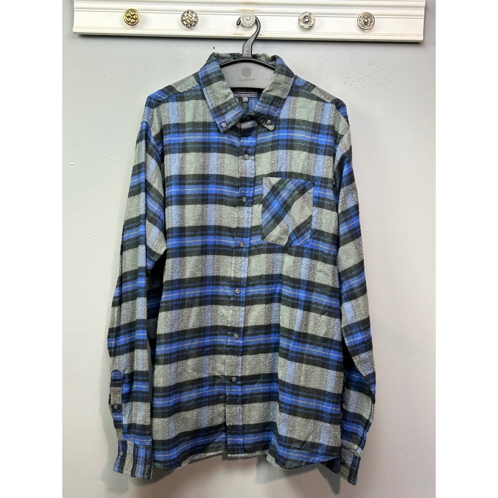 Jackson Hole Flannel Shirt Mens XXL Blue Grey Plaid Button Down Long Sleeve